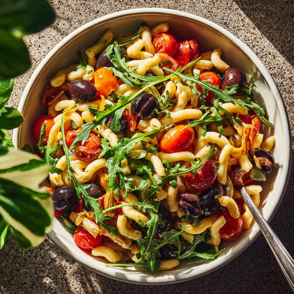 Mediterraner Nudelsalat Mit Rucola