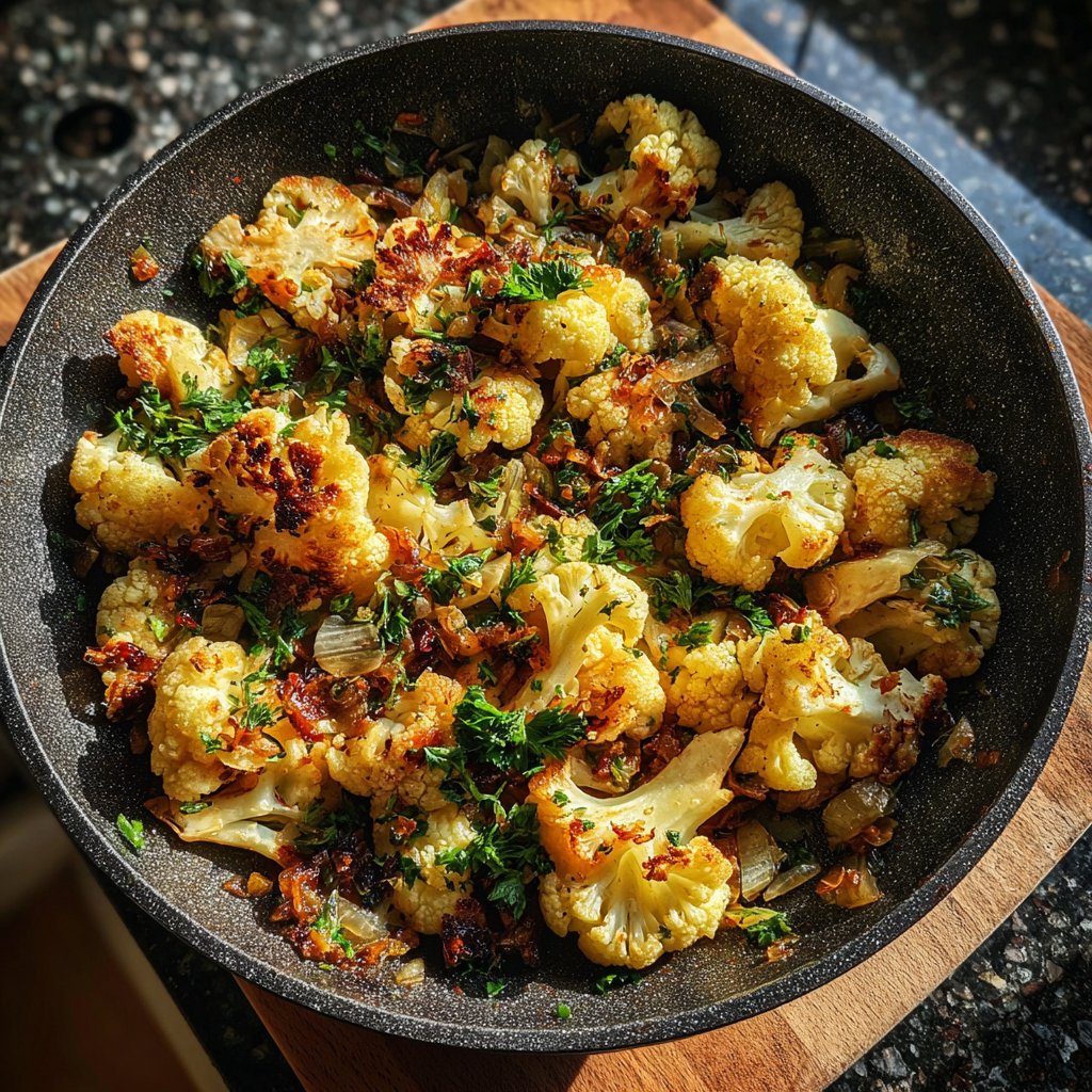 Blumenkohlpfanne mit Knoblauch