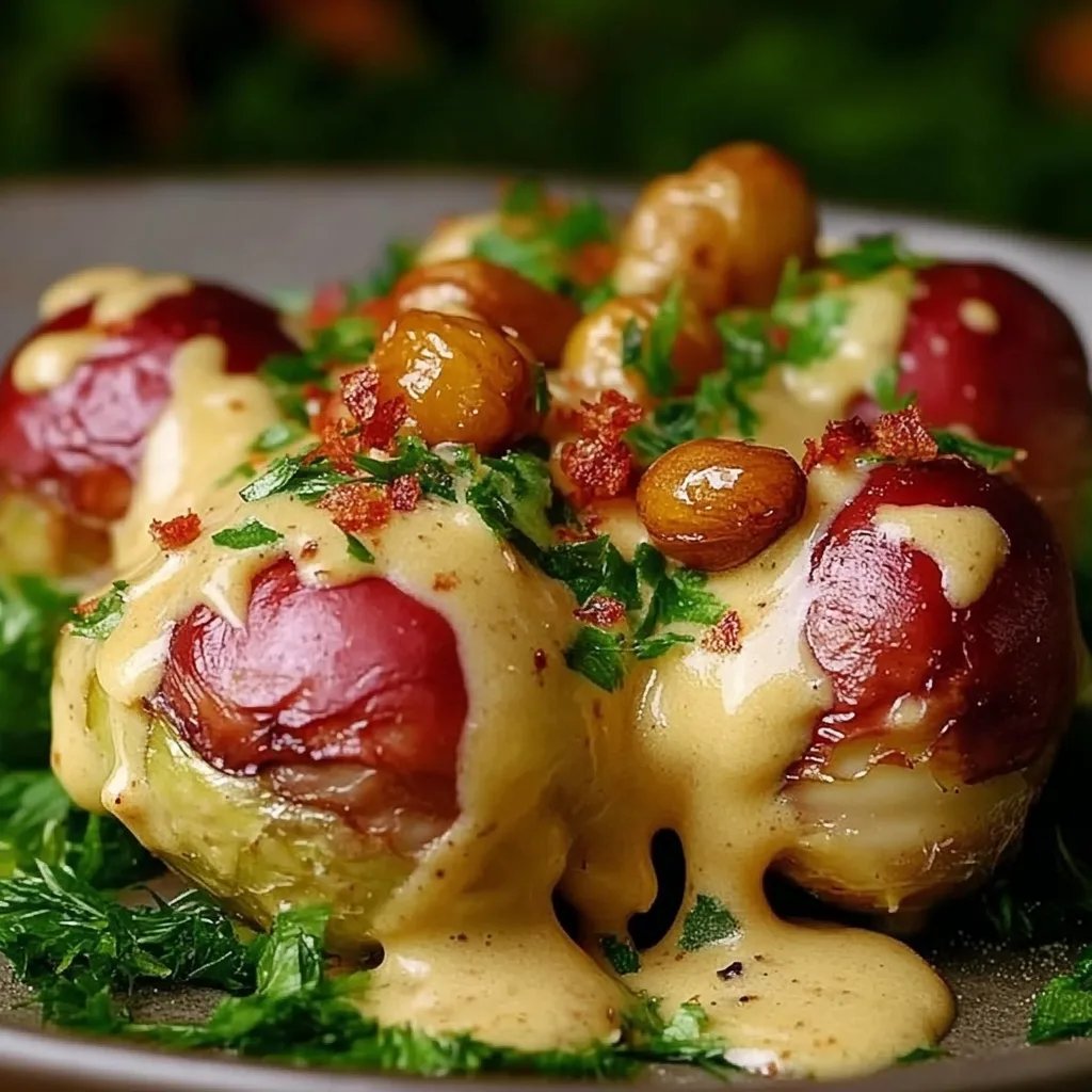 Gebackener Rosenkohl mit Speck und Senfsoße