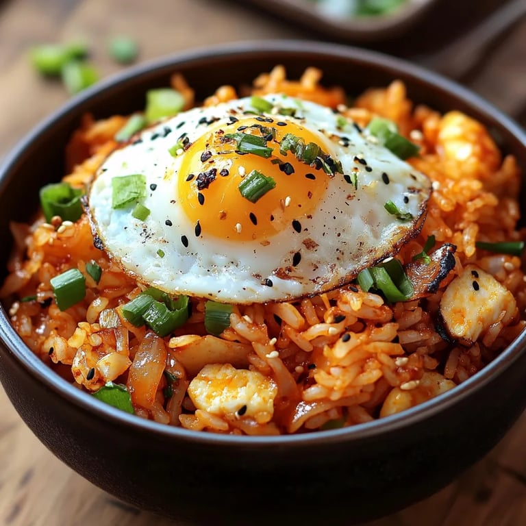 Scharfer Kimchi und gebratener Reis mit Ei