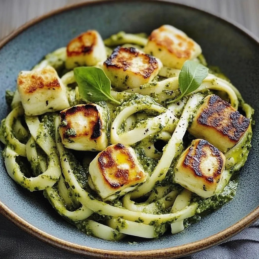 Halloumi mit Zucchini-Pesto-Nudeln