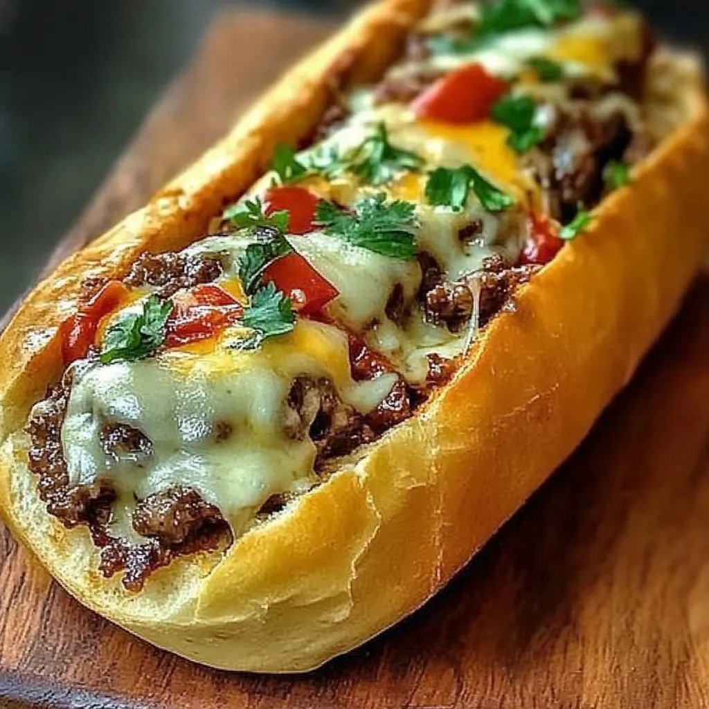 Mit Cheesesteak gefülltes Knoblauchbrot