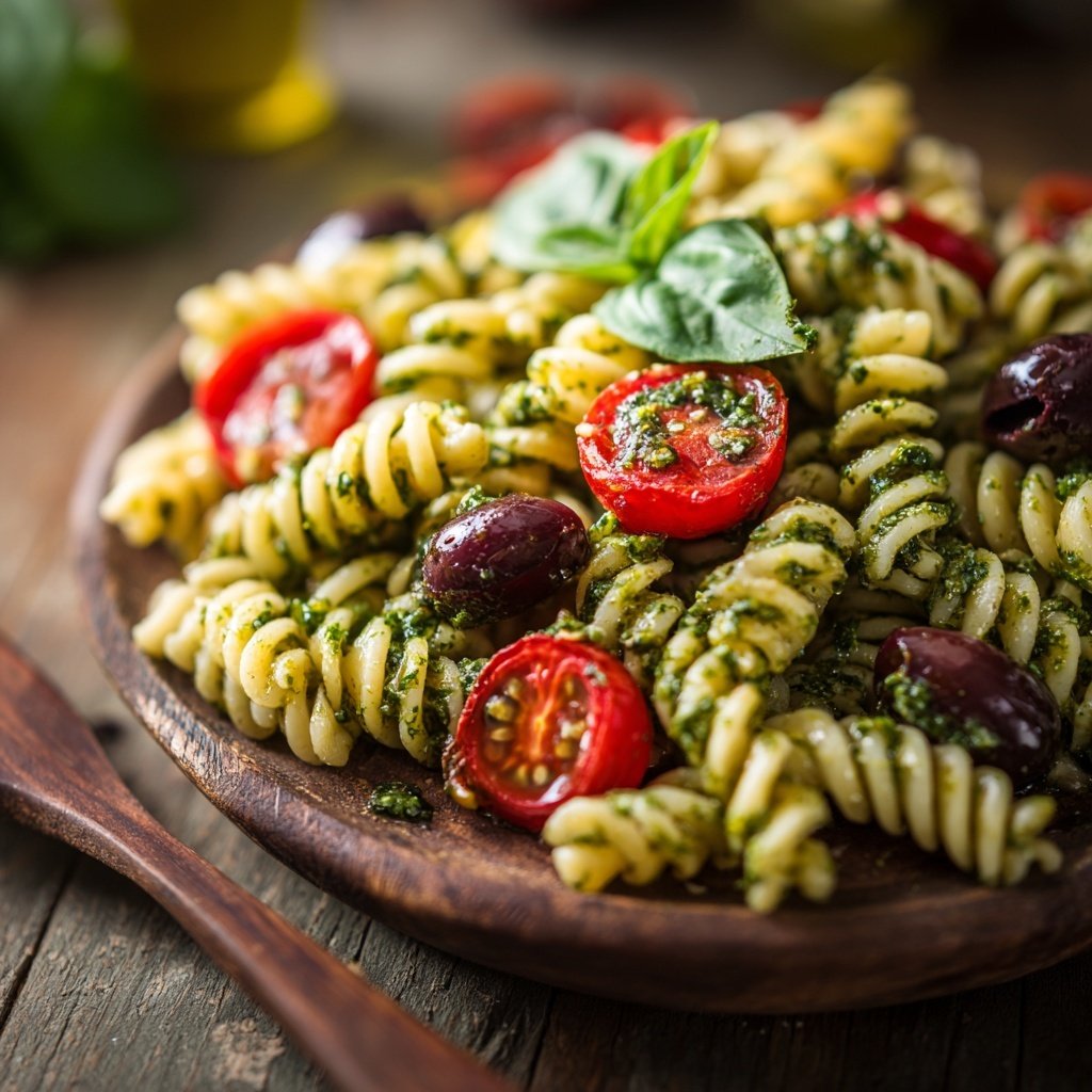 Mediterraner Nudelsalat Mit Pesto